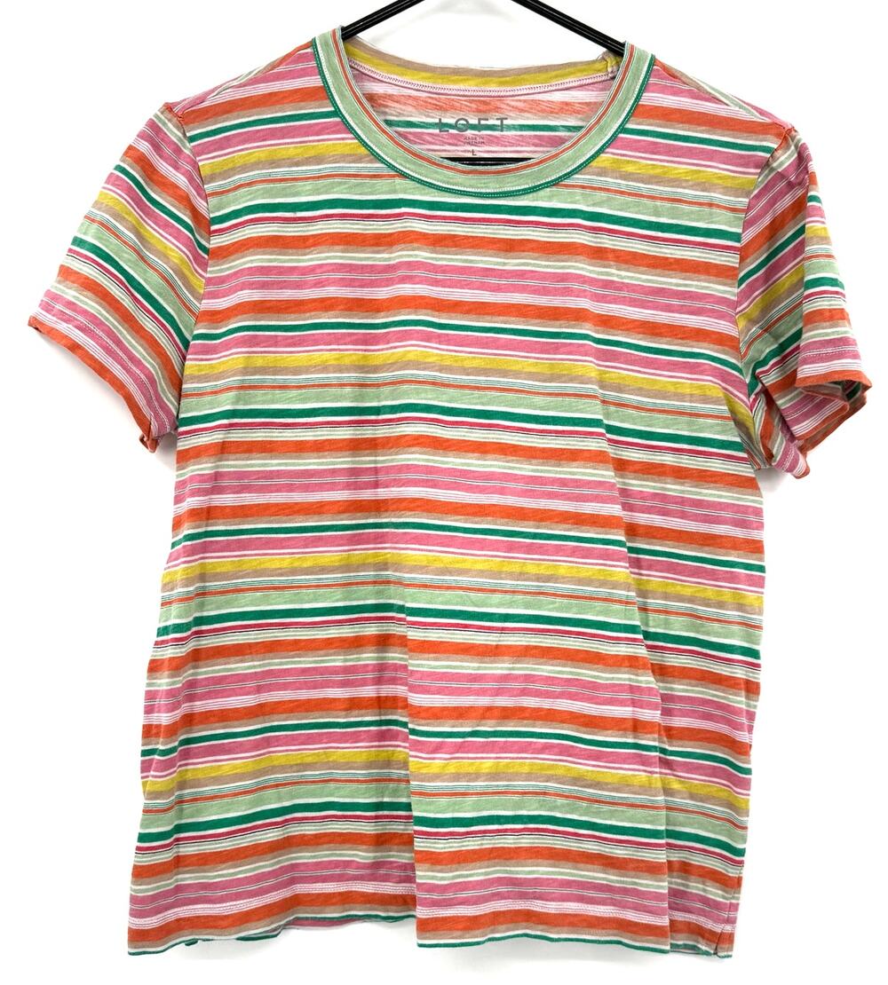 Loft Size Large Striped Multicolor Short Sleeve T-Shirt Tee Top Shirt Blouse